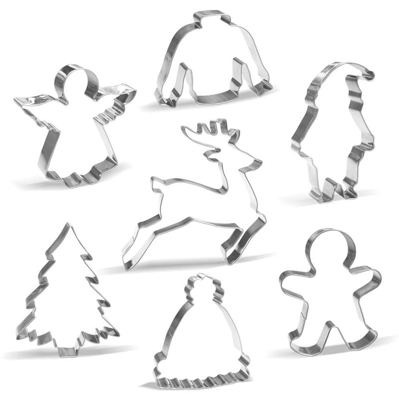 Keewah Large Christmas Cookie Cutter Set - 7 Piece - Stainless Steel - Image 1